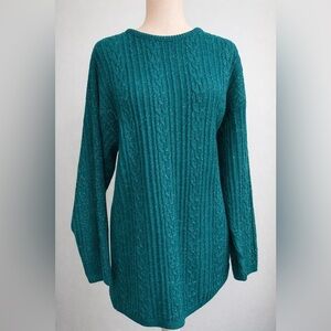 Diane Von Furstenburg vintage sparkle teal turquoise sweater- metallic thread- M